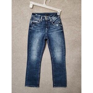 Silver Suki Curvy Fit Capri Jeans Womens 25 Blue Distressed Stretch NEW
